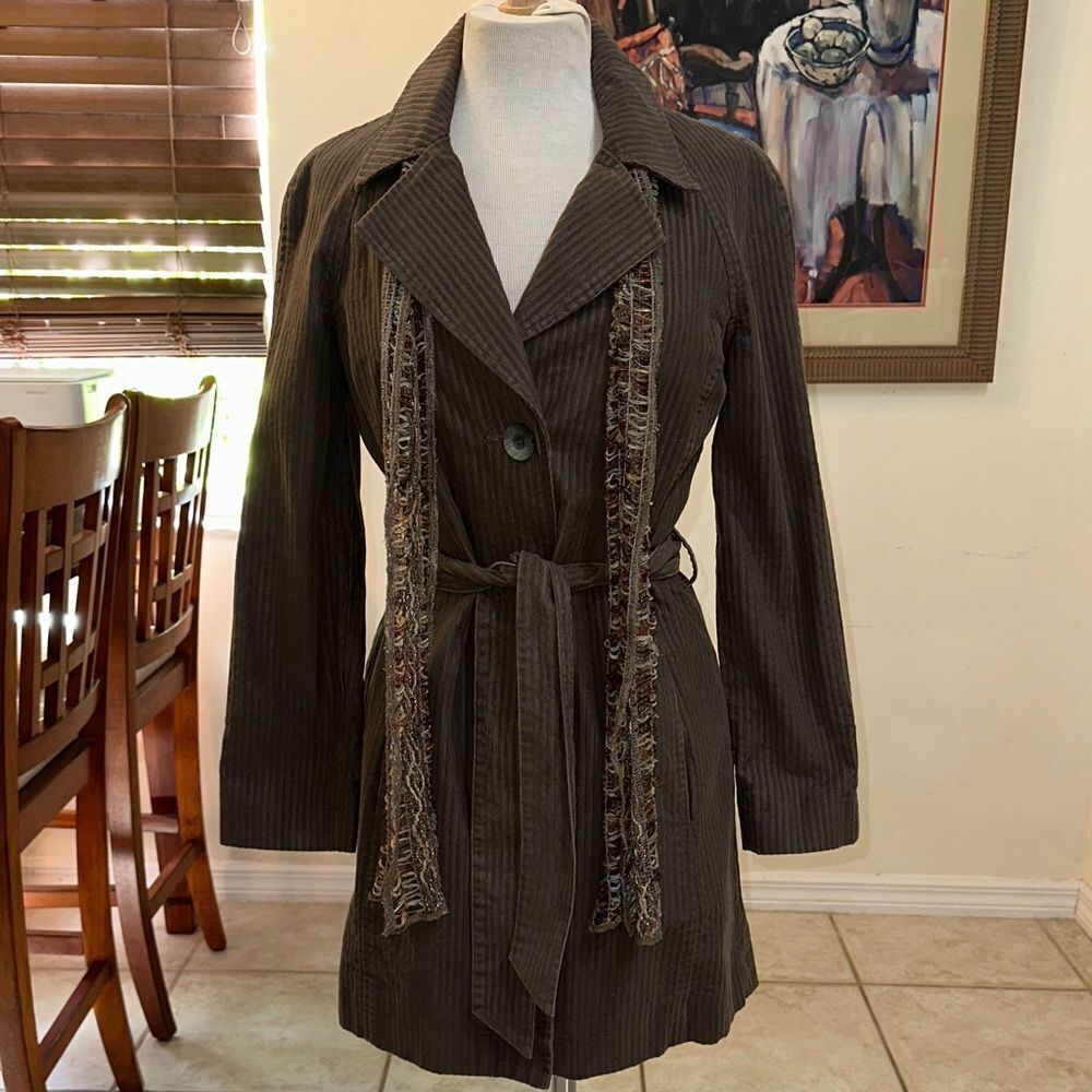 J. Jill Coat - Women's Brown Belted Corduroy w/Matching Scarf Size XS